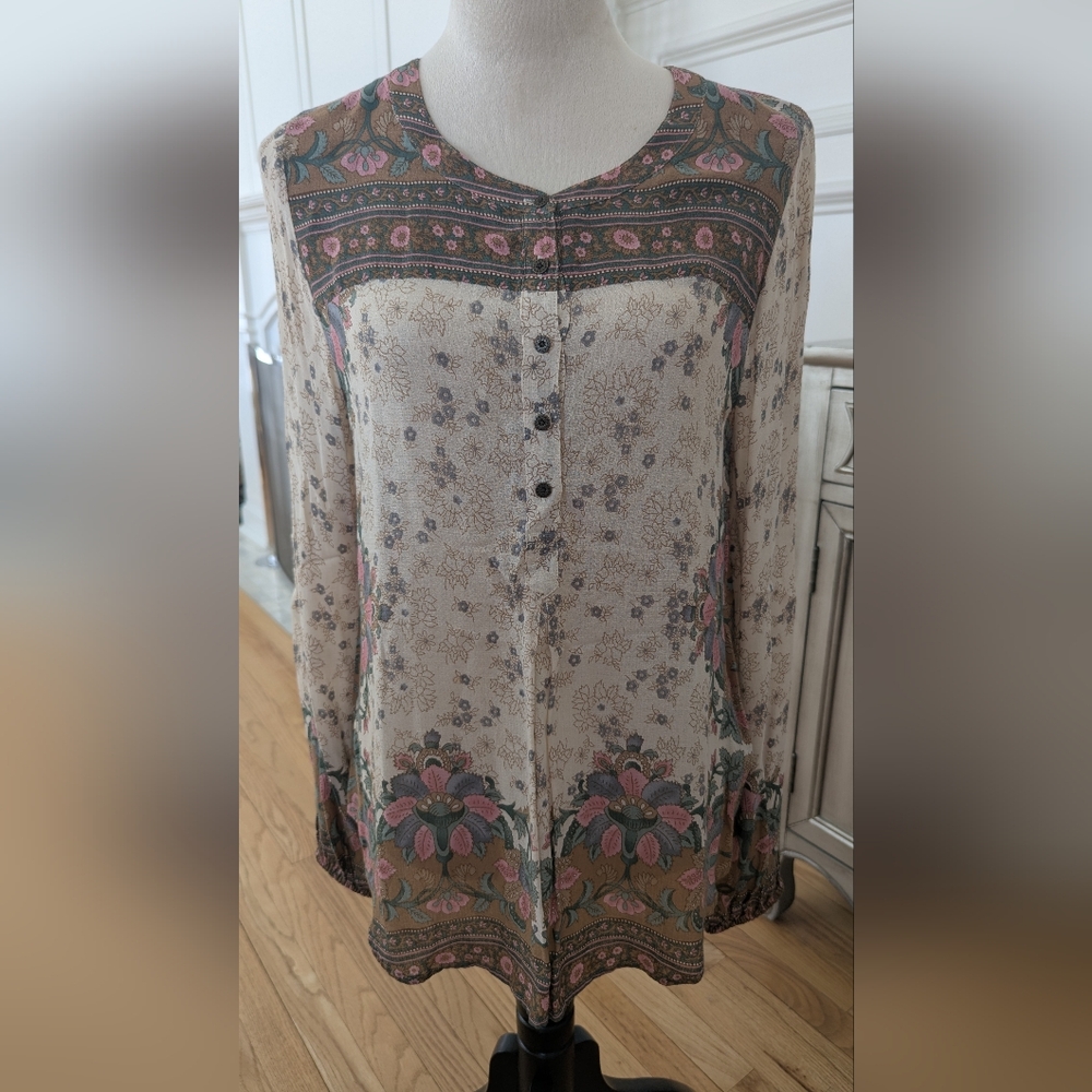 Lucky Brand Floral Print Women's Top - Cream and Pink